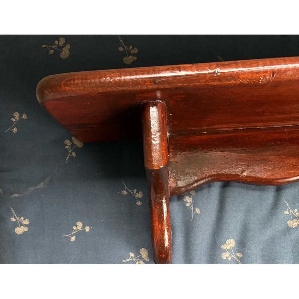 Vintage Wood Wall Shelf Heart Cutout Scalloped Edge Brown Farmhouse Plate Shelf